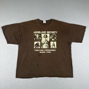 Vintage Y2K Native American Homeland Security Shirt Men's 2XL Brown Distressed
